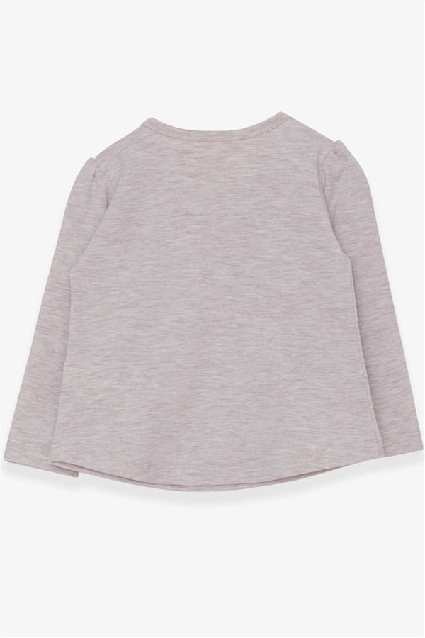 Girls' Long-Sleeve T-Shirt with Artist Girl Print, Beige Melange (Ages 1-4)