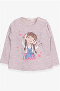 Baby Girl Long-Sleeve T-Shirt, Cute Girl Print, Beige Melange (1-1.5 Years)