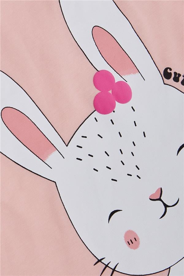 Baby Girl Long-Sleeve T-Shirt with Cute Bunny Print and Ruffled Shoulder, Pink (1-1.5 Years)