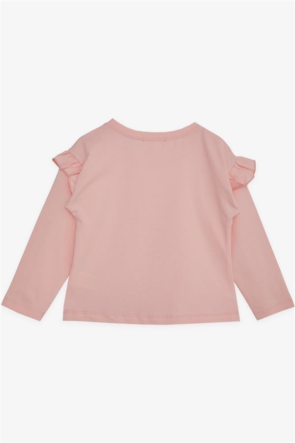Baby Girl Long-Sleeve T-Shirt with Cute Bunny Print and Ruffled Shoulder, Pink (1-1.5 Years)