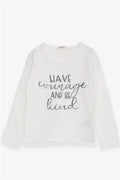 Girls' Long-Sleeved T-Shirt with Glittery Text Print, Ecru (Ages 3-5)