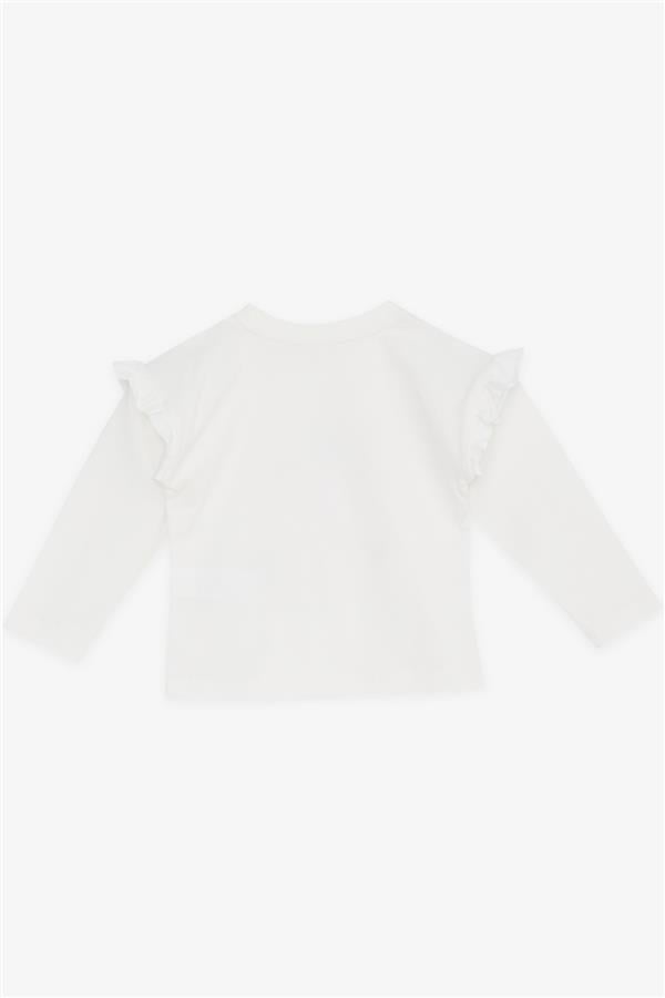 Baby Girl Long-Sleeve T-Shirt with Glitter Heart Print and Ruffles, Off-White (1-1.5 Years)