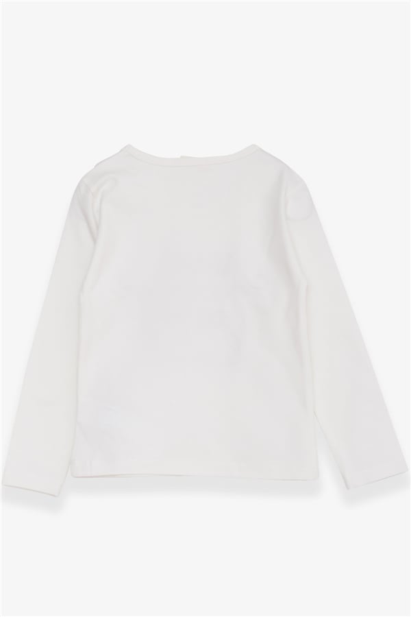 Girls' Long-Sleeved T-Shirt with Glittery Text Print, Ecru (Ages 3-5)