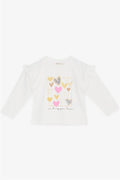 Baby Girl Long-Sleeve T-Shirt with Glitter Heart Print and Ruffles, Off-White (1-1.5 Years)
