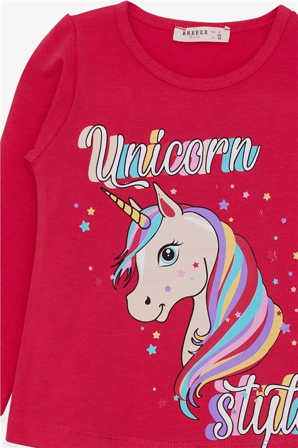 Girls' Long-Sleeve T-Shirt Unicorn Fuchsia (2-3 Years)