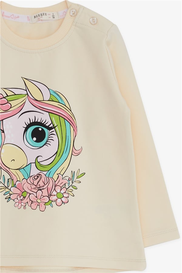 Baby Girl Long-Sleeve T-Shirt with Unicorn Print, Cream (1.5-2 Years)