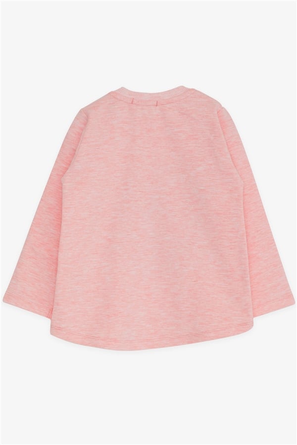 Girls' Long-Sleeve T-Shirt with Unicorn Print, Salmon Melange (1.5-4 Years)