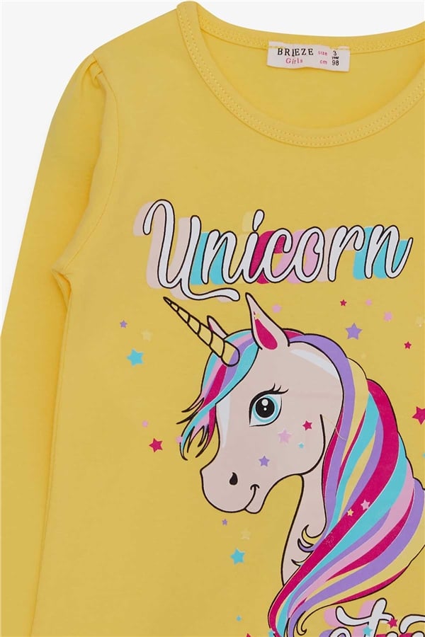 Girls' Long-Sleeve T-Shirt Unicorn Yellow (2-3 Years)