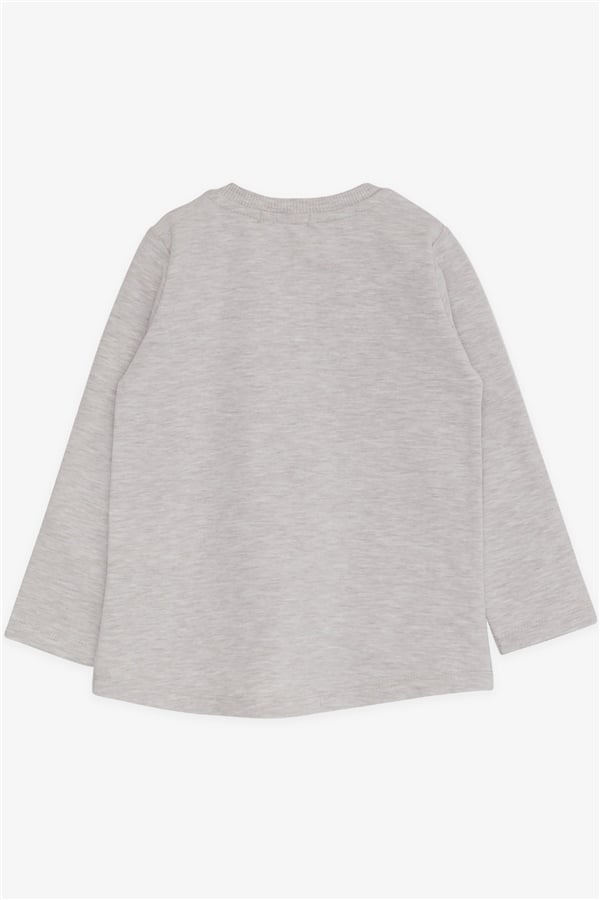 Girls' Long-Sleeve T-Shirt with Unicorn Print, Beige Melange (1.5-5 Years)
