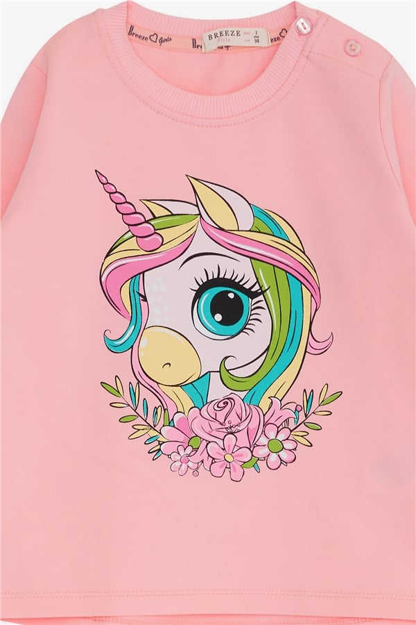 Girls' Long-Sleeve T-Shirt with Unicorn Print, Pink (1.5-3 Years)