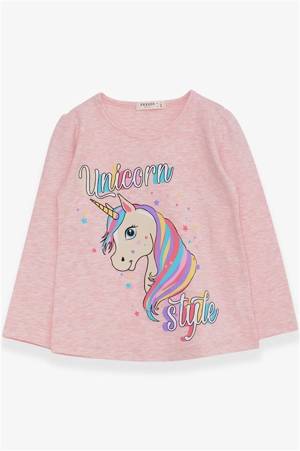 Girls' Long-Sleeve T-Shirt Unicorn Salmon Melange (2-3 Years)