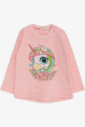 Girls' Long-Sleeve T-Shirt with Unicorn Print, Salmon Melange (1.5-4 Years)