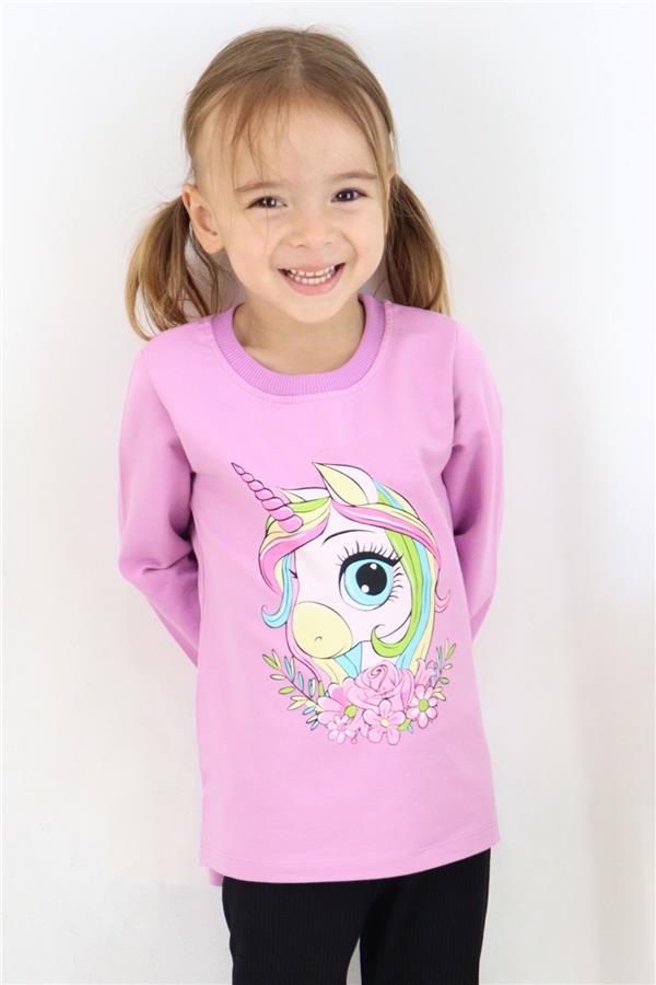Girls' Long-Sleeve T-Shirt with Unicorn Print, Lilac (1.5-3 Years)