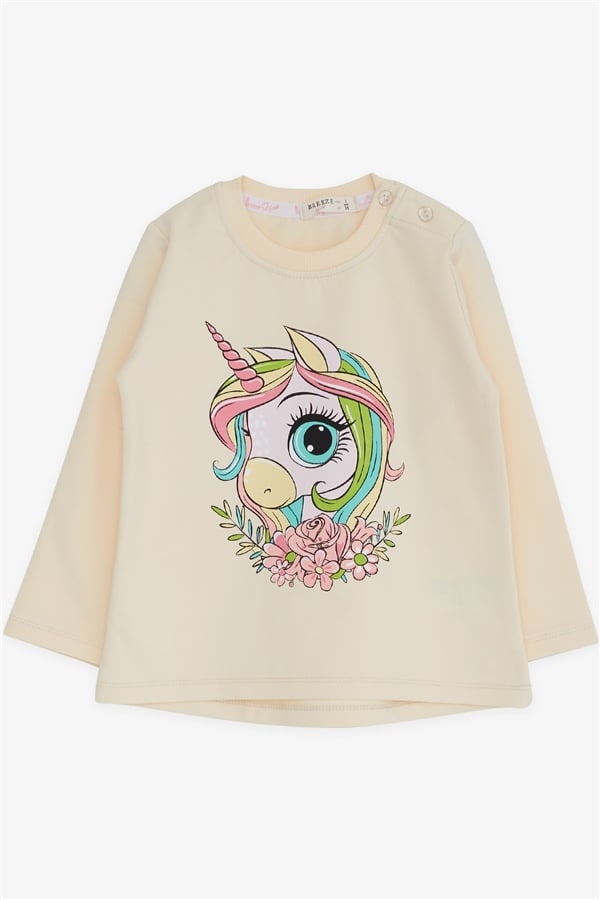 Baby Girl Long-Sleeve T-Shirt with Unicorn Print, Cream (1.5-2 Years)