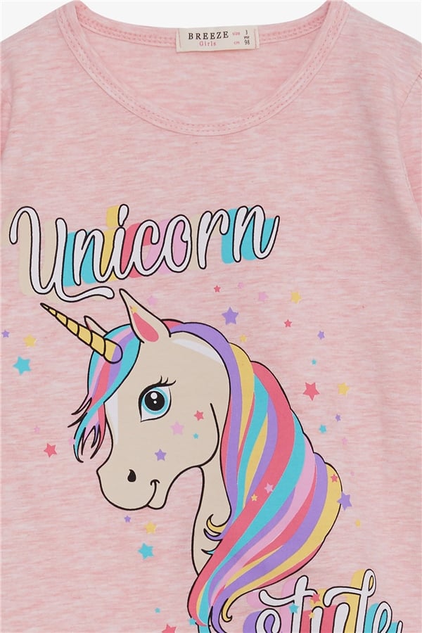 Girls' Long-Sleeve T-Shirt Unicorn Salmon Melange (2-3 Years)