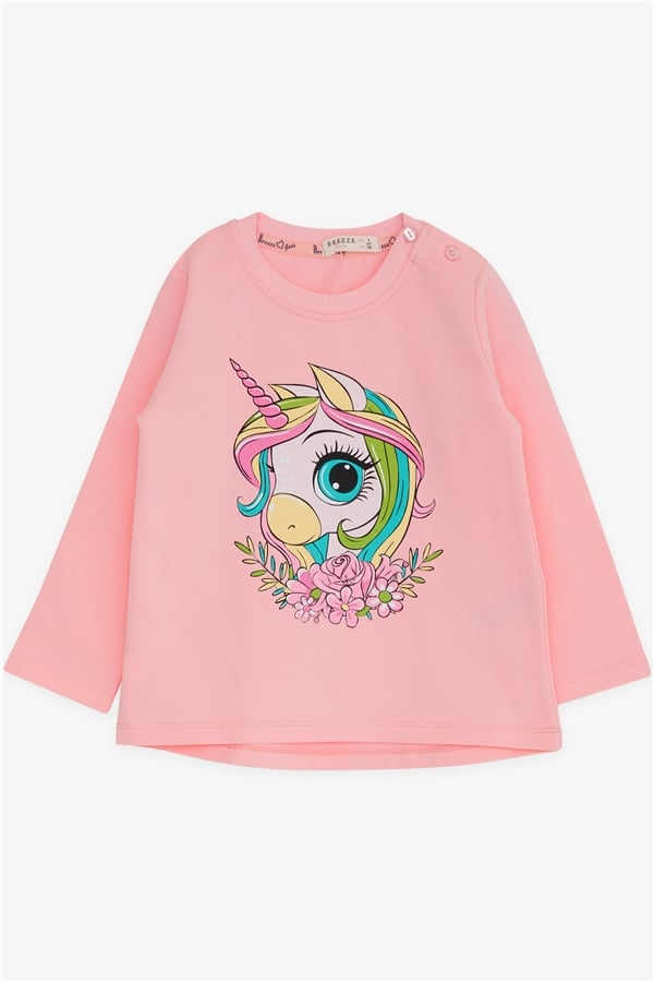 Girls' Long-Sleeve T-Shirt with Unicorn Print, Pink (1.5-3 Years)