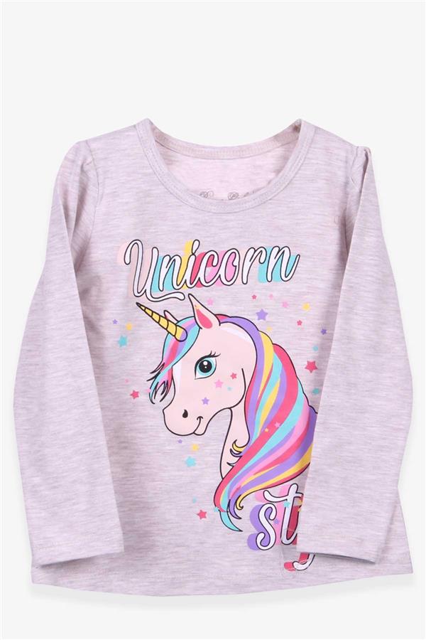 Girls' Long-Sleeve T-Shirt Unicorn Beige Melange (2-3 Years)