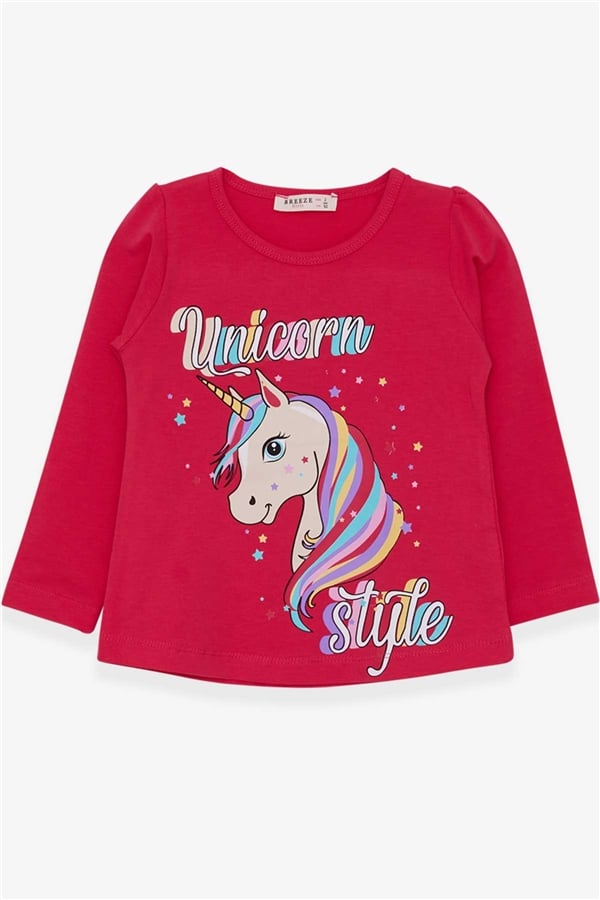 Girls' Long-Sleeve T-Shirt Unicorn Fuchsia (2-3 Years)