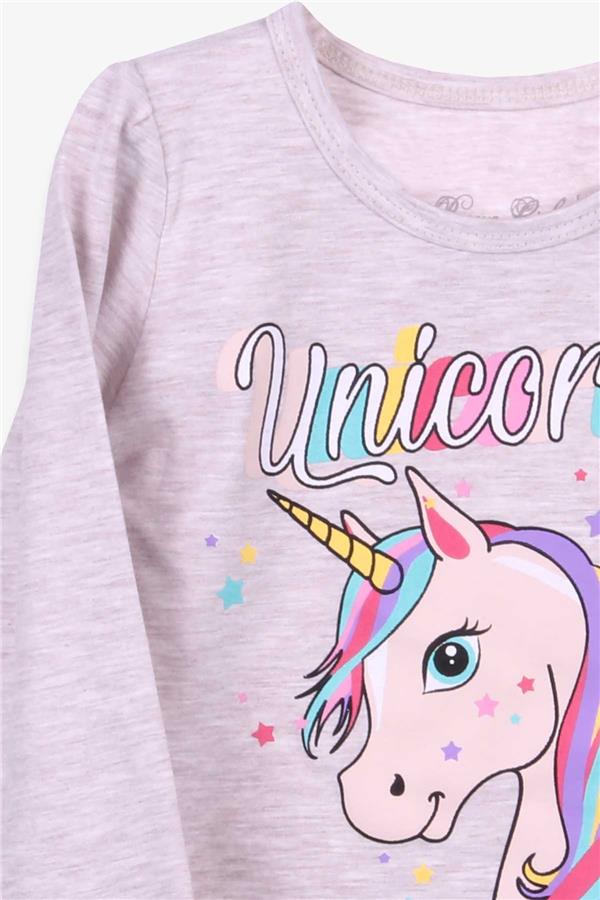 Girls' Long-Sleeve T-Shirt Unicorn Beige Melange (2-3 Years)