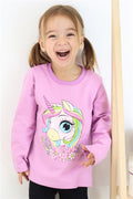 Girls' Long-Sleeve T-Shirt with Unicorn Print, Lilac (1.5-3 Years)