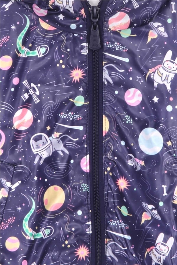 Baby Girl Raincoat Astronaut Animal Theme Purple (1-3 Years)