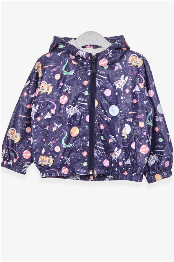Baby Girl Raincoat Astronaut Animal Theme Purple (1-3 Years)