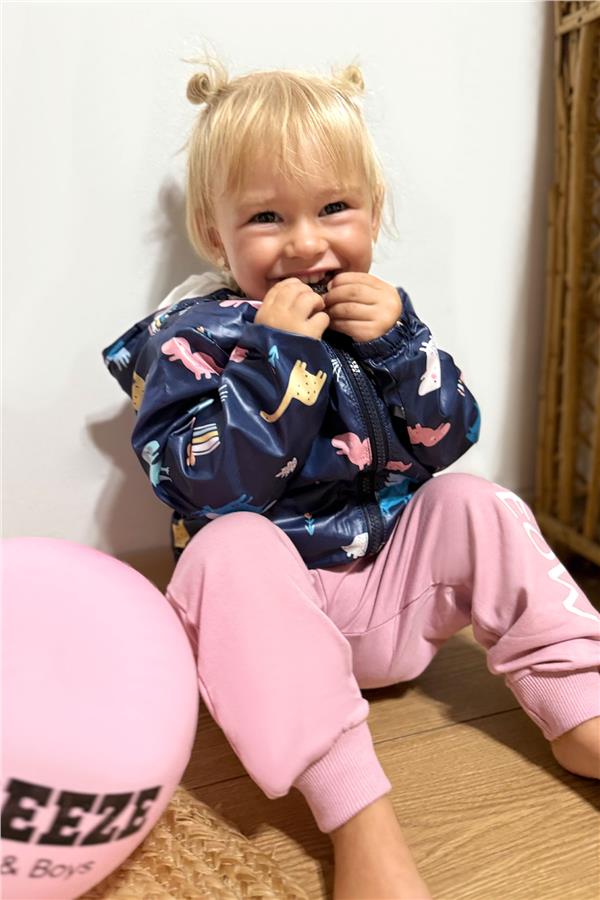 Girls' Raincoat with Dinosaur Design, Navy Blue (1-2 Years)