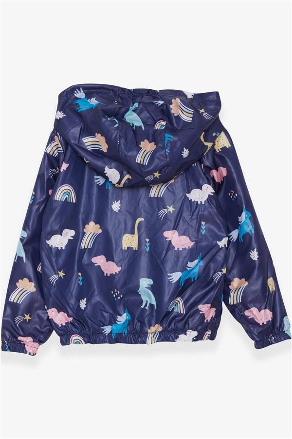 Girls' Raincoat with Dinosaur Design, Navy Blue (1-2 Years)