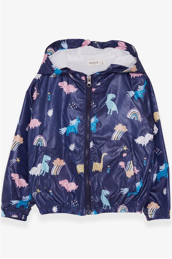 Girls' Raincoat with Dinosaur Design, Navy Blue (1-2 Years)
