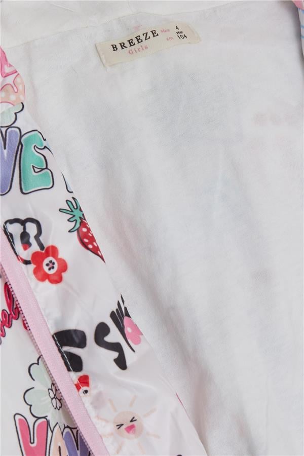 Baby Girl Raincoat with Fruit Party Theme and Text Pattern, White (1-2 Years)