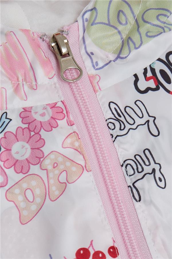 Baby Girl Raincoat with Fruit Party Theme and Text Pattern, White (1-2 Years)