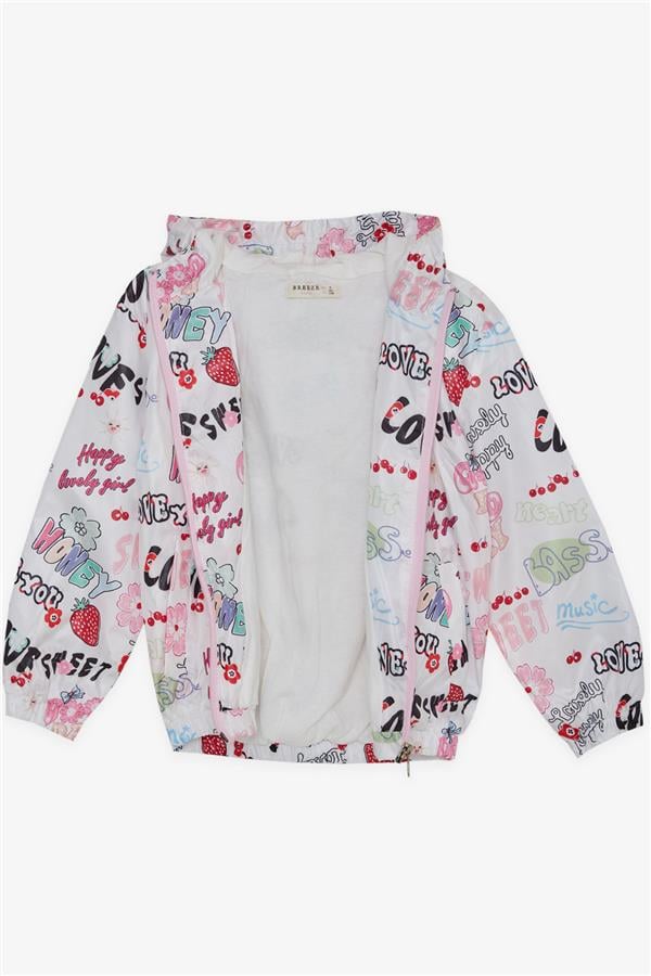 Baby Girl Raincoat with Fruit Party Theme and Text Pattern, White (1-2 Years)