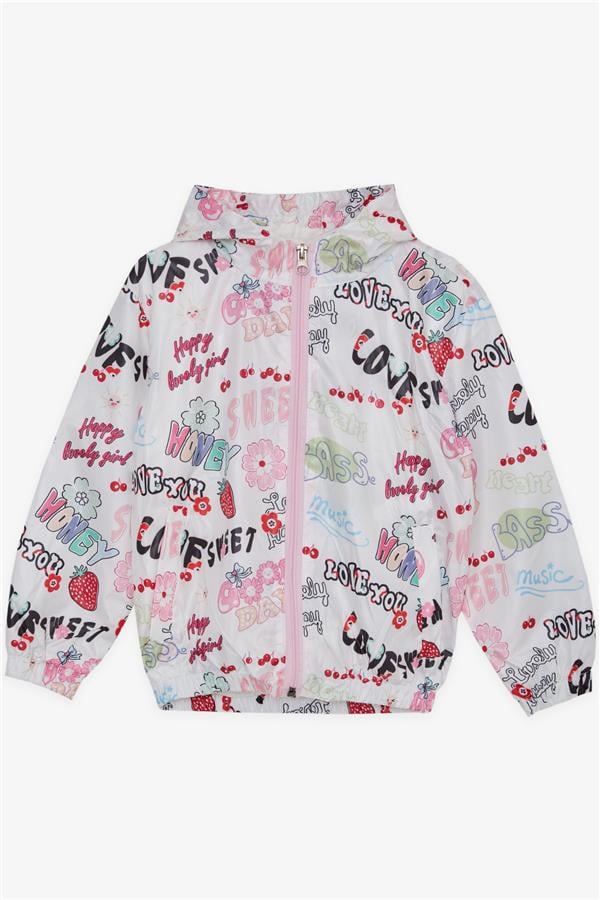 Baby Girl Raincoat with Fruit Party Theme and Text Pattern, White (1-2 Years)