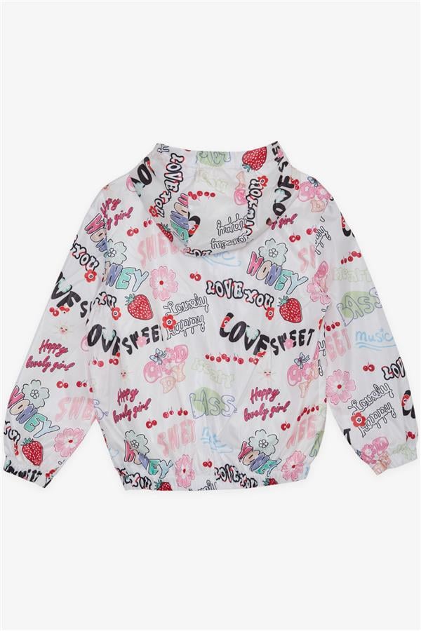 Baby Girl Raincoat with Fruit Party Theme and Text Pattern, White (1-2 Years)