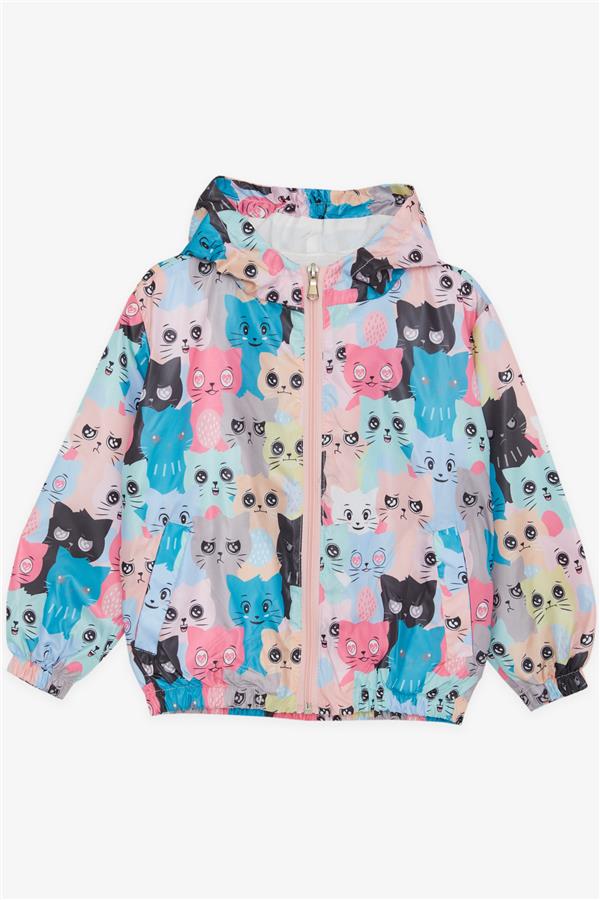 Girl's Raincoat with Cute Kitten Pattern, Mixed Colors (1 Year Old)