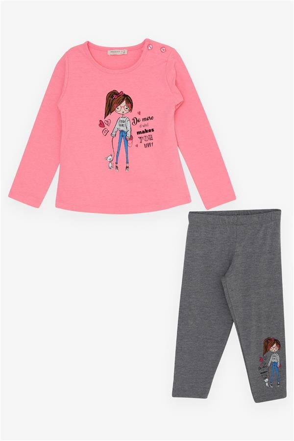 Baby Girl Leggings Set, Friendship Theme, Girl Print, Neon Pink (1.5-2 Years)