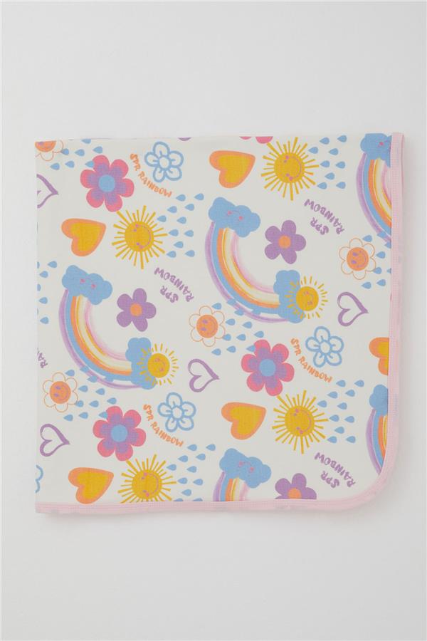 Newborn Baby Blanket, Floral Pattern & Sunny, Ecru (79 x 88 cm)
