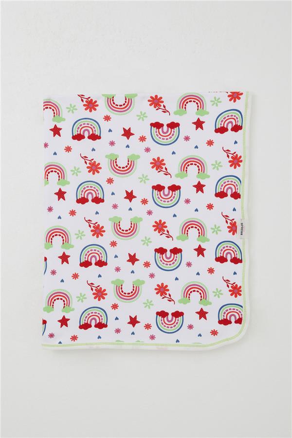Newborn Baby Blanket Rainbow Fairytale Floral Pattern White (81 x 88 cm)