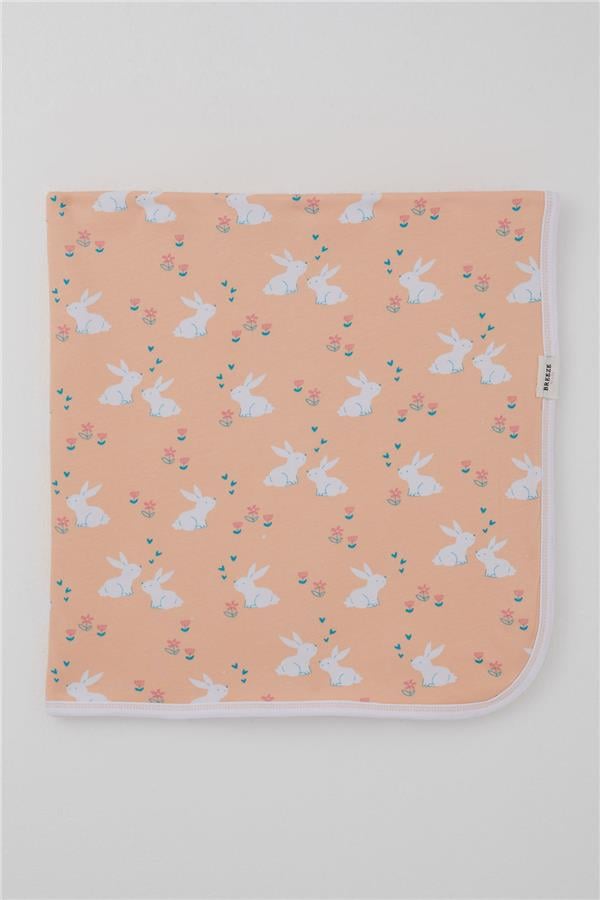 Newborn Baby Blanket with Cute Bunny Pattern and Floral Design, Salmon (78 x 88 cm)