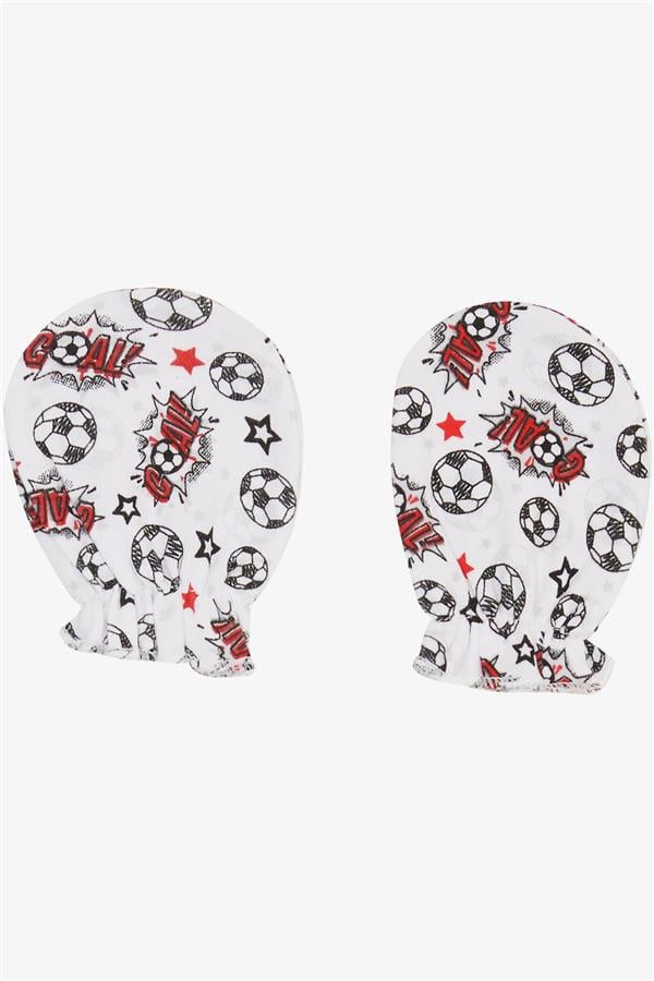 Newborn Baby Gloves, Football Theme, White (7 x 9 cm)