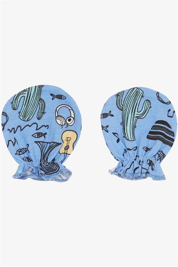 Newborn Baby Gloves, Music Theme, Fish Pattern, Blue (7 x 9 cm)