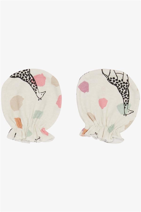 Newborn Baby Gloves Giraffe Print Ecru (7 x 9 cm)