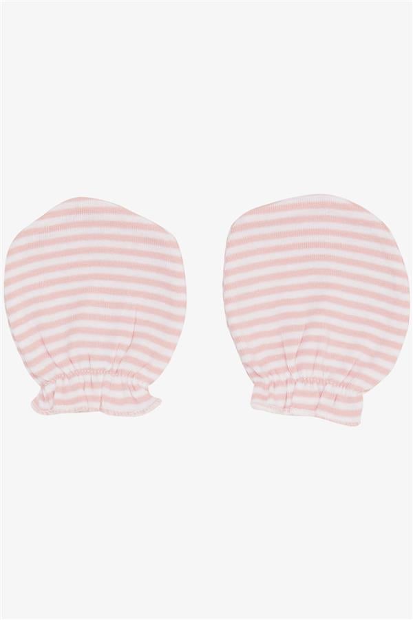 Newborn Baby Gloves, Striped Pink (7 x 9 cm)