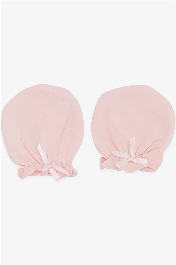 Newborn Baby Gloves with Bow, Salmon Design (7 x 9 cm)