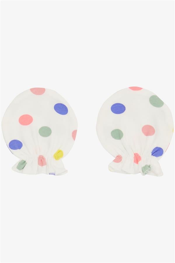 Newborn Baby Gloves, Colorful Polka Dot, White (7 x 9 cm)