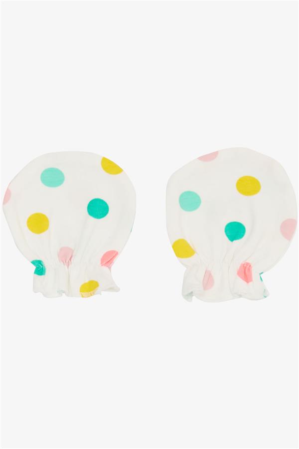 Newborn Baby Gloves, Colorful Polka Dot, White (7 x 9 cm)