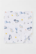Newborn Baby Muslin Blanket with Cute Animal Pattern, White (77 x 93 cm)