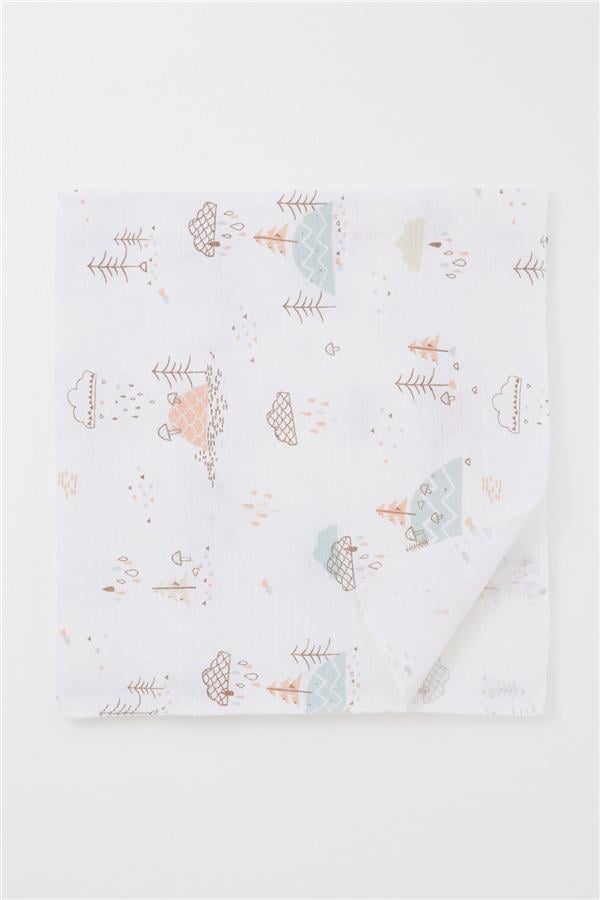 Newborn Baby Muslin Blanket, Spring Theme, Cloud Pattern, Ecru (77 x 94 cm)