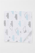 Newborn Baby Muslin Blanket, Sky Theme, Cloud Pattern, White (77 x 93 cm)