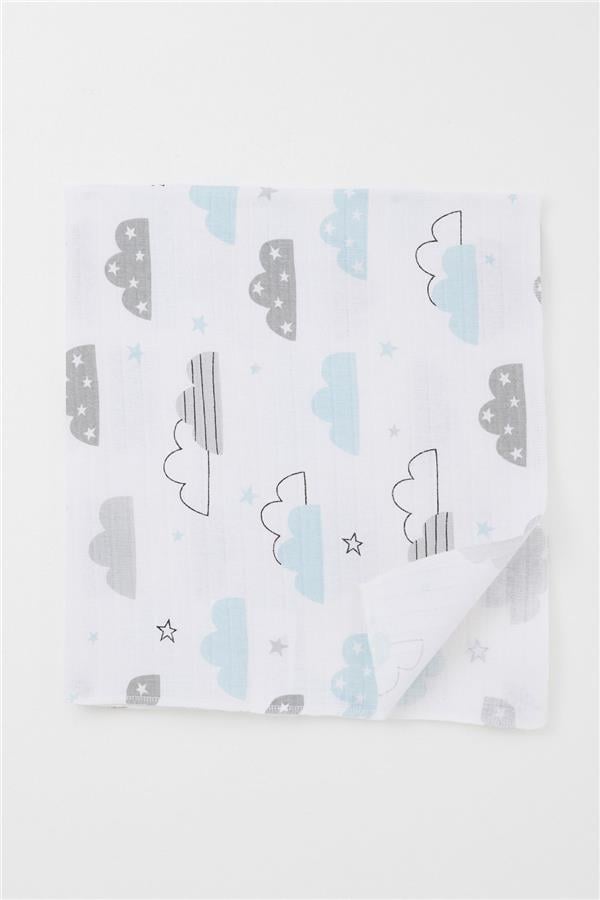 Newborn Baby Muslin Blanket, Sky Theme, Cloud Pattern, White (77 x 93 cm)
